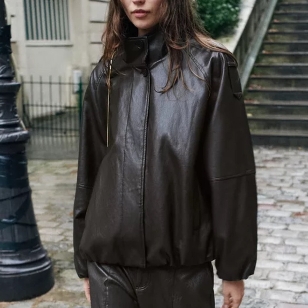 Zara High Collar Faux Leather Jacket